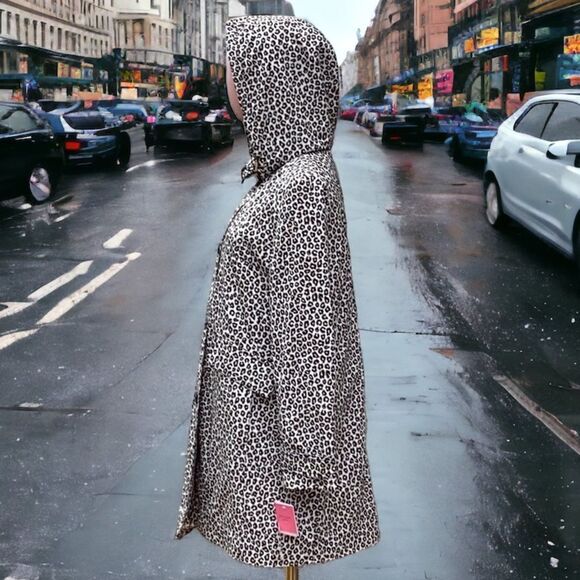 KATE SPADE NWT LEOPARD PRINT 34” TRENCH RAIN COAT JACKET SMALL - Picture 2 of 13